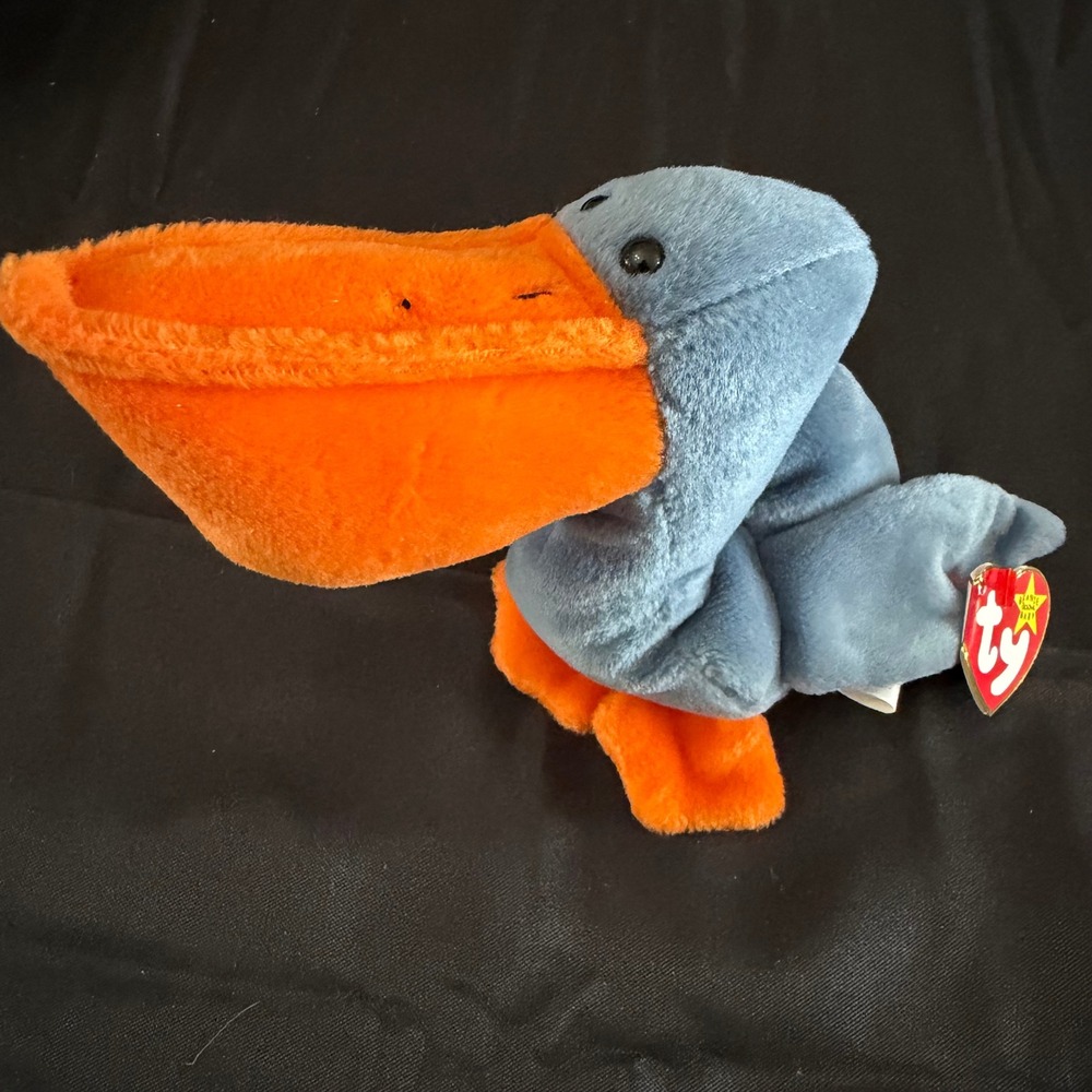 Ty Beanie Baby Scoop the Pelican Blue Grey Orange Bird Plush 1996 Vintage